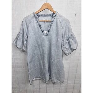 Habitual Denim Tunic Women Atlantic Blue Acid Wash Puff Sleeve Small HBU02774D